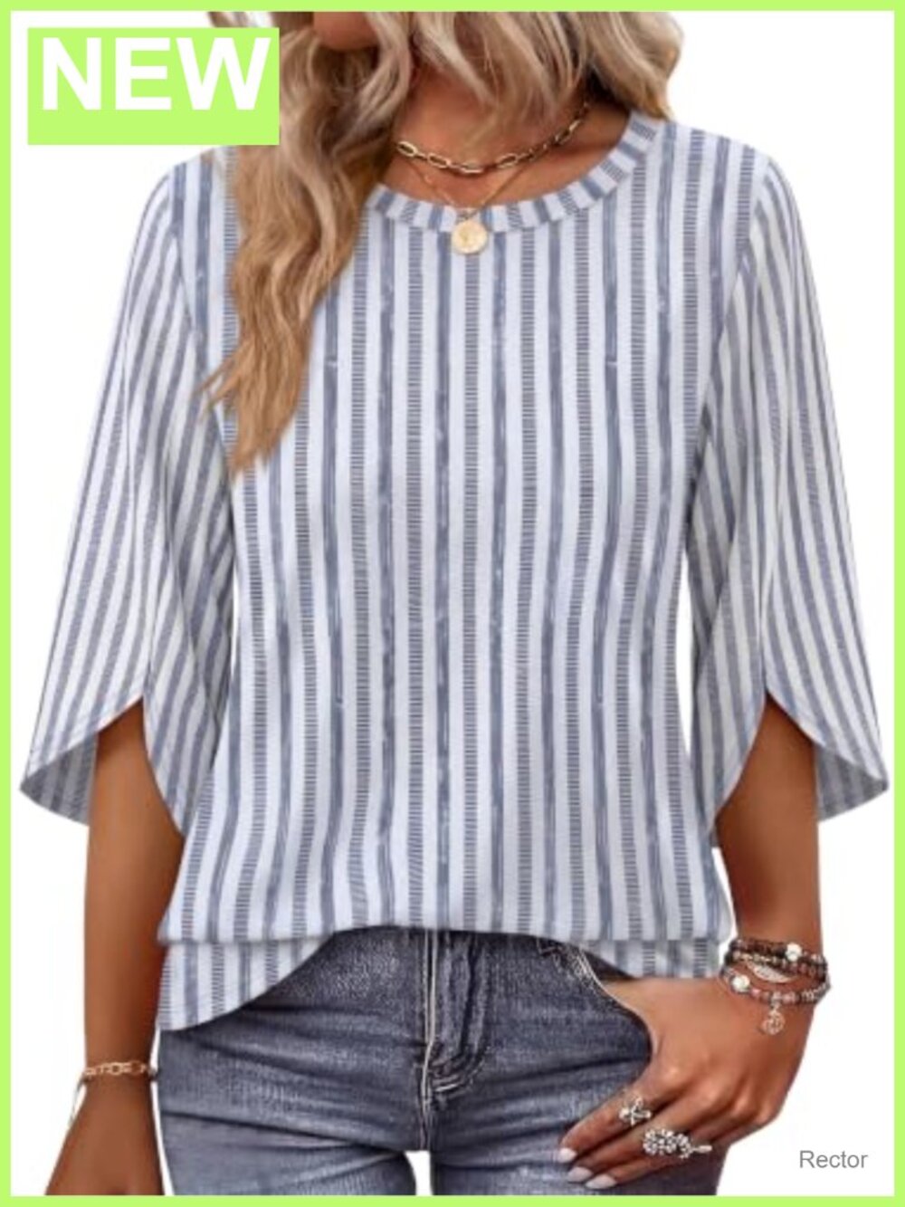 Womens 3/4 Sleeve Blouse Crew Neck Petal Sleeve Casual Work Top